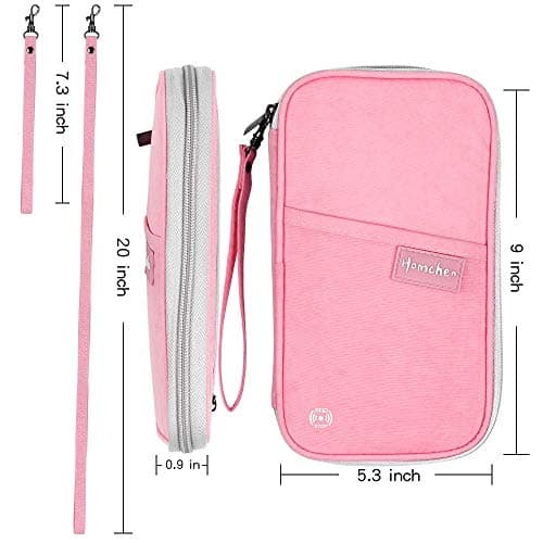 homchen RFID Blocking Travel Passport Wallet Holder, Document Organiser Case Credit Card Holders for Men and Women (Large Pink-RFID) — view 2