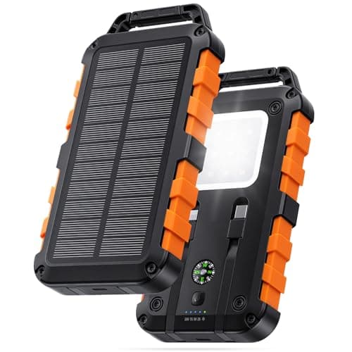 Solar Power Bank 10000mAh, Dual Cables, 22.5W USB-C PD Charger
