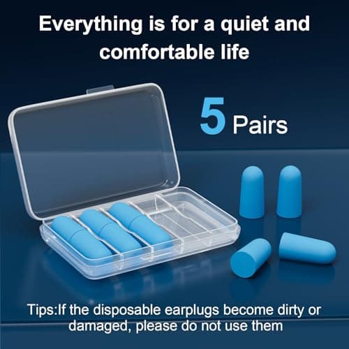 Foam Ear Plug for Sleeping, HOYIO 5 Pair 35dB Soft Earplugs for Noise Cancelling Hearing Protection Soring Blocking, Holiday Travel Cruise Flight Backpacking Work Study Essentials, Disposable, Blue — view 5