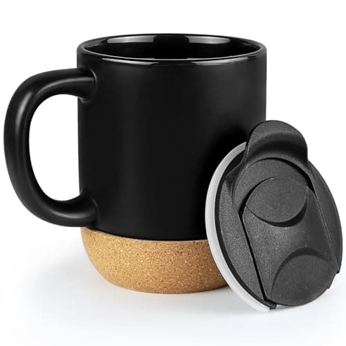 Hioph Ceramic Travel Mug with Lid and Handle, 400ML Coffee Cup(Black)