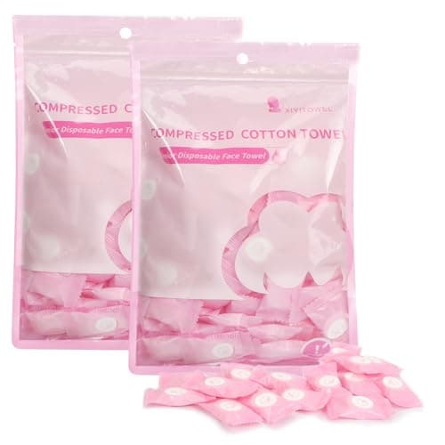 Classycoo Compressed Towel, 200 PCS Disposable Face Wipes, portable Tablets Cotton Tissue for Travel, Camping, Hiking, Sport, Beauty Salon, Home Hand Cleaning and Outdoor Activities, 2Pink