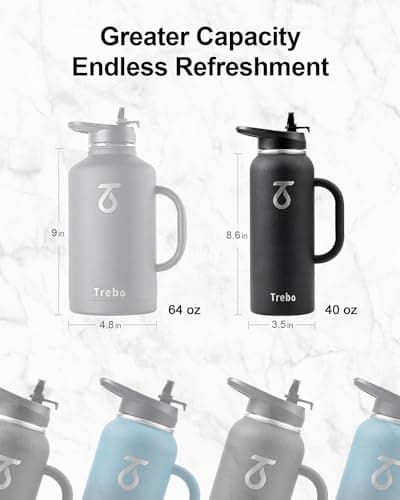 Trebo Insulated Water Bottle 1.2 L Stainless Steel with Side Handle 2 Lids — view 6