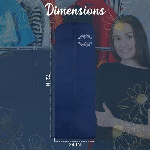 Bridal Gown Garment Bag - Printed Wedding Dress Bag | Long Dress Covers for Bride & Bridesmaids | Breathable Clothes Bag for Storage & Travel (Maid of Honour's Logo On Navy Bag) — view 2