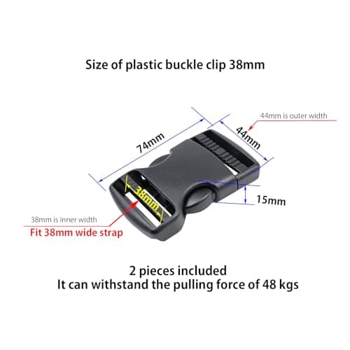 Baikeen Quick Side Release Buckles 38mm Heavy Duty Plastic Buckle Clips Snap Clasp Backpack Replacement Buckle Dual Adjustable No Sewing for strap(38mm,2sets) — view 2