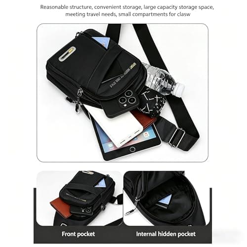 Cross Body Bag Women Men, Waterproof Shoulder Bag Sling Chest Bags with Headphone Port Small Side Bags Crossbody Man Bag for Travel Gym Hiking Running Outdoor Sports Festival Shoulder Backpack (Black) — view 3