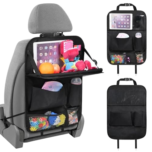 URAQT Car Seat Organizer 1 PCS, Car Back Seat Organizer, 6 Storage Pockets Cars Organizers with Foldable Table Tray and Tablet Holder, for Your SUV, Truck, Cars Storage Bag Travel Accessories Black