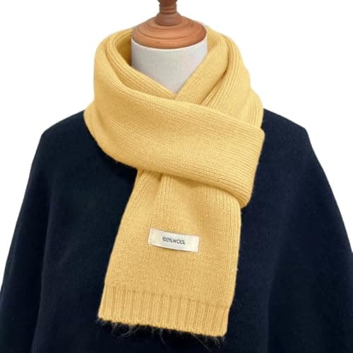 Kovake Winter Wool Scarf Warm Cashmere Scarf - 100% Wool - Soft Knitted Scarf Autumn Winter Solid Versatile Shawl Neck Wrap for Women Mens, 160 x 20 cm (Yellow) — view 2