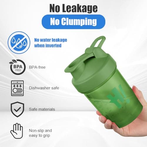 AOOWU Protein Shaker Bottle 450ml with Mixball, 2 Pack Leak Proof Shaker for Protein Shakes, Protein & Supplement Shaker Bottle, Flip Flop Lid Shake Bottle Mixer, BPA Free Protein Shake Bottle for Gym — view 4