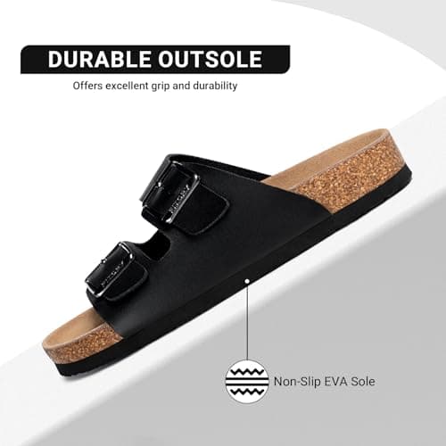 FITORY Mens Leather Sandals, Cork Footbed Slides for Summer Black Size 8.5 — view 5