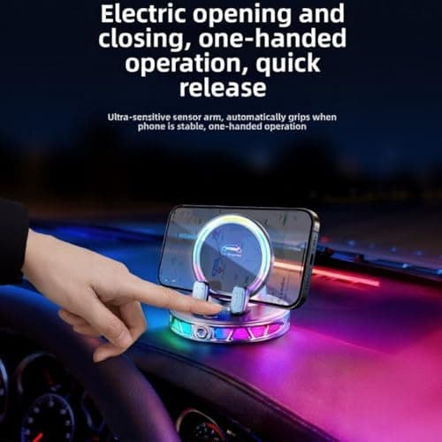 15W Wireless Car Phone Holder With RGB Ambient Light, Automatic Clamping Fast Charging Mount For Dashboard, Compatibility For Smartphones(Black) — view 6