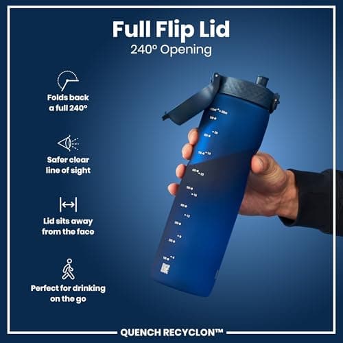 ION8 1 Litre Water Bottle, Leak Proof, Flip Lid, Carry Handle, Rapid Hydration, Dishwasher Safe, BPA Free, Contoured Grip, Ideal for Travel, Gym & Activity, Carbon Neutral Recyclon, 32 oz, Navy Blue — view 4