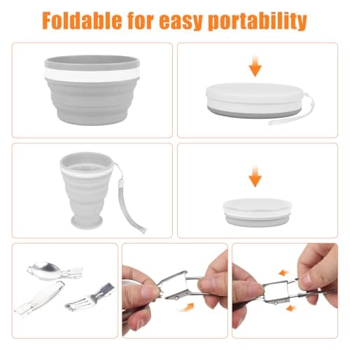 Camping Cutlery Set for 1, Folding Camping Plates and Bowls Set, 7 Pcs Camping Mess Kit Include Knife, Spoon, Fork, Cup, Bowl & Plate, Camping Utensils, Crockery Sets for Travel Outdoor Hiking Picnic — view 4