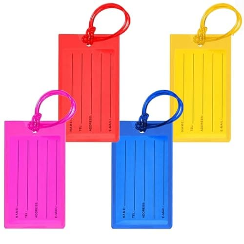Durable Leather Luggage Tags Set of 4 – Premium Travel Bag ID Labels, Secure Strap, Personalized Name Card Included