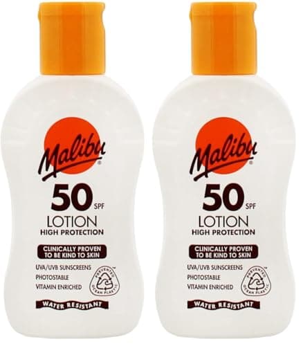 Malibu Sun SPF 50 Lotion, Very High Protection Sun Cream, Water Resistant, Vitamin E and Aloe Vera Extract, 100ml (Pack of 2)