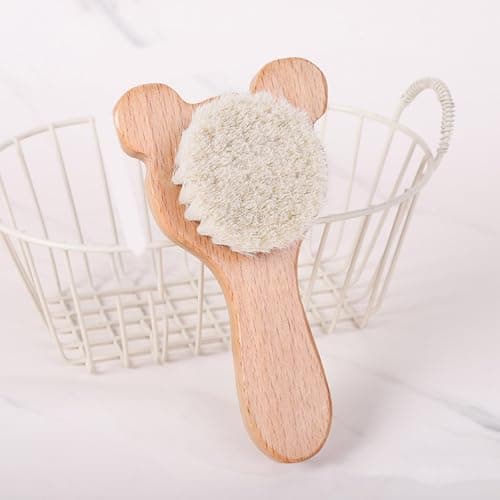 Newborns Safe Comb and Bath Brush Set with Soft Wool Bristles Daily Baby Grooming Easy to Use for Gentle Hair Scalp Cares Wooden Comb — view 4