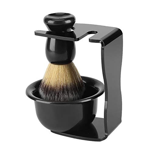 Fabater Professional Men Shaving Brush Stand Holder Bowl Set 3 PCS, Compact Shaving Kit with Nylon Brush, ABS Bowl & Acrylic Stand, Portable Travel Set for Home and Journey