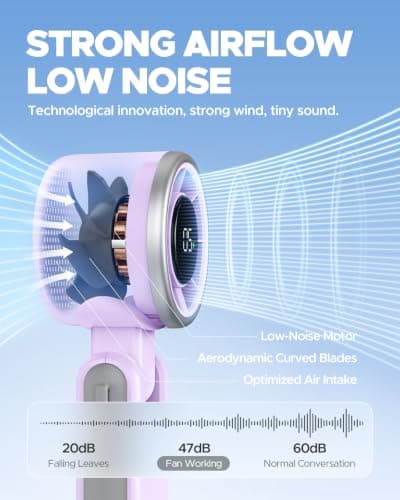 EasyAcc Portable Handheld Turbo Fan, Powerful High Speed Cooling Fan, 5 Speeds 4000mAh USB-C Rechargeable Mini Desk Fan for Travel, Outdoor, Summer & Hot Flashes Purple — view 2
