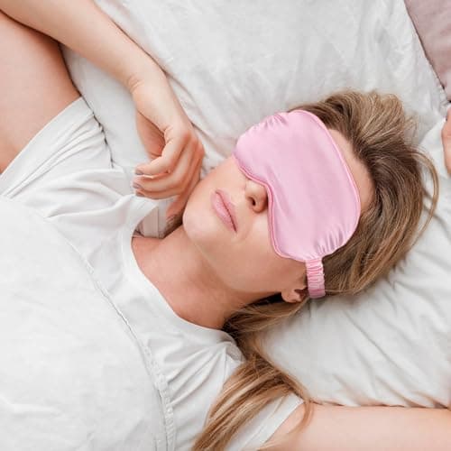KFHENSOMR Silk Sleep Eye Mask 4 Pack Mulberry Silk Sleep Mask Eye Cover Blindfold with Elastic Strap Cute Satin Soft Eyeshade Masks for Women Night Sleeping Travel Nap (Pink) — view 6