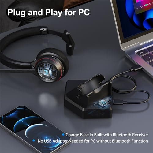 Beebang Bluetooth Headset with Microphone, Noise Cancelling Wireless Headset for PC & Laptop, 40H Battery Life, Office Headphones for Teams, Zoom & Business Calls — view 4