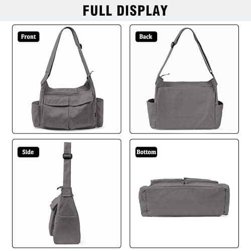 Captain Blues Canvas Hobo Crossbody Bag for Women & Men - Large Capacity Versatile Crossbody Tote Bag with Multiple Pockets, Adjustable Strap for Work, School, Travel, and Day Out (Grey) — view 6