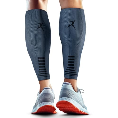 Rymora Calf Compression Sleeves for Men & Women (Ideal for Sports, Running, Shin Splints & More) (One Pair) (Charcoal) (Large) [L]