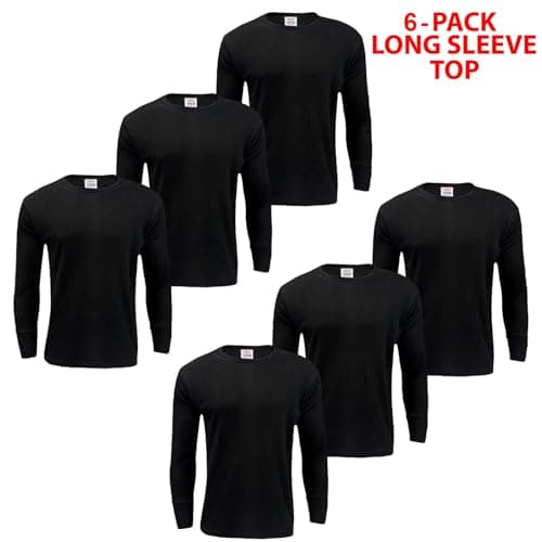 Gaffer 6 Pack Mens Thermal Top Set Long Sleeve T-Shirts Warm Baselayer Inner Underwear Vest Winter Ski Wear for Outdoor Work, Travel, and Cold Weather Black 6 Pack Long Sleeve Top L — view 2
