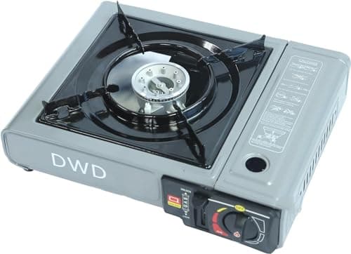 DWD® Premium Camping Gas Stove 2.5KW with Windshield - Operates with Butane or LPG Gas - Automatic Ignition & Heat Control - Enamel Pan Support, Grey — view 2