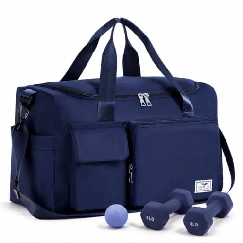 FIORETTO Gym Bag Womens, Sports Bag with Shoe Compartment, Navy Blue