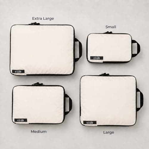 ciúb Compression Packing Cubes 4 Set Premium Double Zip, Fit 40% More in Your Luggage, Carry-On & Backpack, Lightweight Water Resistant Travel Accessories, Compressible Suitcase Organiser Bags (Beige) — view 2