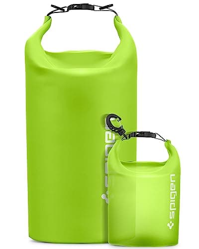 Spigen [20L+2L Set [IPX6] Aqua Shield Waterproof Bag Dry Bag for Hiking Swimming Kayaking, Small Wet Bag, Crossbody Carry, Roll-Top, Robust & Anti-Scratch, Essential Camping, Boating - Cactus Green