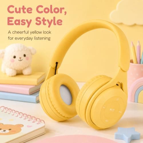 Kids Wireless Headphones Bluetooth 5.0, 60H Play Time, 74/85 dBA, Yellow — view 3