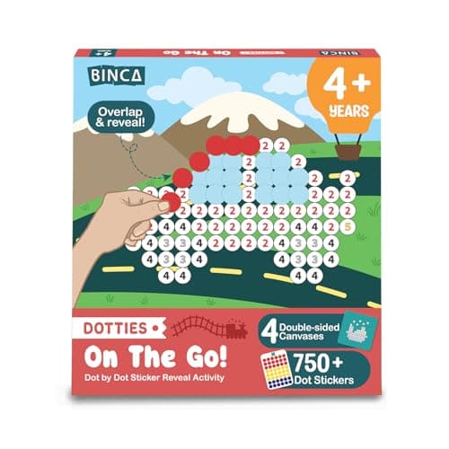 Binca Dotties Vehicles Dot Art Activity Kit — On The Go | 750+ Stickers | Mess-Free Travel Activity for Kids Ages 4-7 | Craft Kit for Boys | Plane & Car Journey Activity