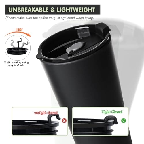 Greentainer Travel Mugs with Lids, Plastic Large Unbreakable Coffee Cups, 600ml Reusable to Go Camping Coffee Tumbler for Cold Water, Beer, Milk, Dishwasher & Microwave Safe, Set of 4 — view 5