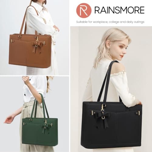 RAINSMORE Work Tote Bag for Women PU Leather Laptop Tote Office Handbag — view 2
