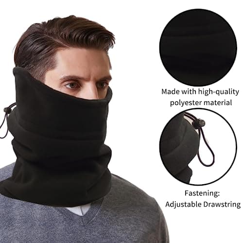 Heatwave Pack of 2 Mens Fleece Snood Neck Warmer Breathable Neck Gaiter Snoods with Adjustable Drawstring Winter Windproof Face Scarf Headwear for Skiing Running Cycling — view 3