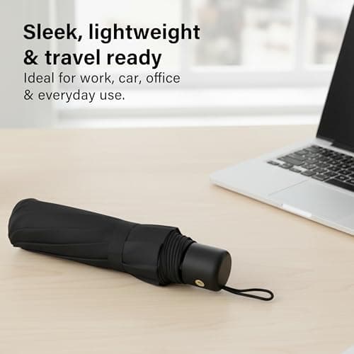 Vivo Technologies 3-Fold Mini Umbrella with Cover, Black Handle, 96cm Canopy, Windproof & Waterproof, Durable Polyester, Reinforced Frame, Fast-Drying – Travel & Everyday Use — view 6