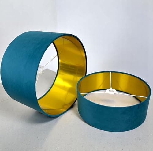 Plush Velvet Lampshade for Ceiling Shade, Table, Floor Lampshade with Brushed Gold Lining Handmade in The UK. (Teal, Diameter 45 x 24cm Height)