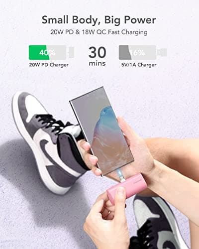 Charmast Mini Power Bank USB C 5000mAh,20W PD 18W QC USB C Battery Pack Quick Charge Portable Charger Compatible with USB C Phones Samsung Huawei,Pixel,LG,HTC,Moto,OnePlus,Xiaomi and More — view 3