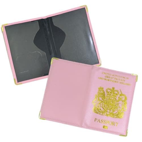 SamHeng British Passport Holder, UK Passport Wallet for Men Women, PU Leather Passport Cover for Travel (Pink) — view 3