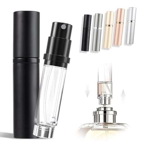 ASADAYS Portable Perfume Atomiser Refillable - 5ml Empty Travel Spray Bottle, Nano Mist, Bottom Filling Mini Atomizer, Pocket Size Cologne Dispenser for Women and Men (Black, CA)