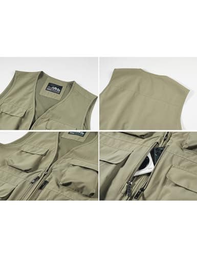 Sukany Men's Safari Utility Fishing Vest Work Travel Cargo Gilet Tool Military Tactical Shooting Waistcoat Outdoor Clothing Multi Pocket Jacket Fisherman Costume Khaki M — view 3