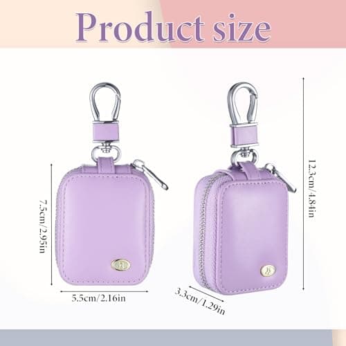 Purple Wired Earbuds Case, PU Leather Earbud Pouch with Zipper, Portable Small Earphone Case Organizer Keychain for Cable, Wired Earphone, Earbud — view 2