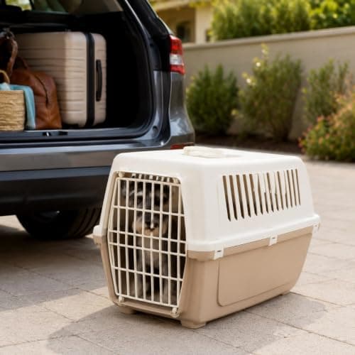 URBNLIVING Plastic Pet Carrier Dog Cat Travel Crate (Brown-Medium) — view 2