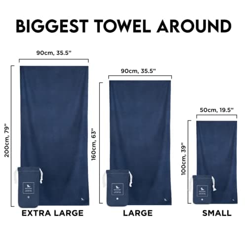 Dock & Bay Beach Towel - Quick Dry, Sand Free - Compact, Lightweight - 100% Recycled - Includes Bag - Essential - Deep Sea Navy - Large (160x90cm, 63x35") — view 3