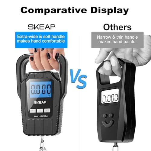 SKEAP Digital Fish Scale Hanging Scale Fishing Scale, 110lb/50kg Luggage Scale,Fish Weighing Scale, Upgrade Large Handle & Backlit LCD Display, Postal Scale,Black,Fishing Gifts for Men,Black — view 3