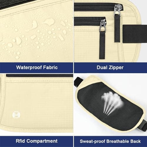 Aucuu Travel Money Belt with RFID Blocking, Ultra-Thin Passport Holder for Travel, Waist Pack Anti Theft, Hidden Travel Wallet Under Clothes to Protect Cash, Credit Cards Passport for Women, Men — view 6