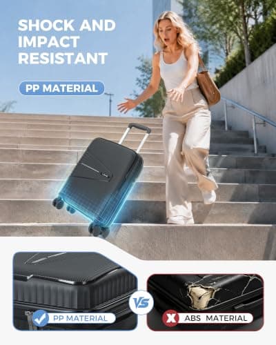 Lekesky 16inch Cabin Suitcase 45x36x20cm Cabin Bag, PP Hard Shell, Black — view 3