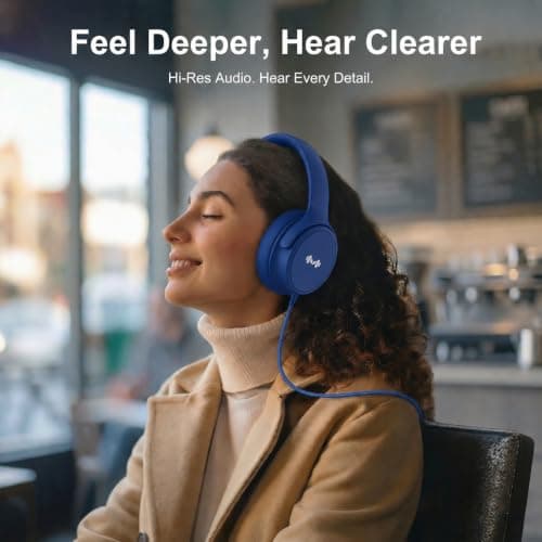Zollexa Wired Over-Ear Headphones, Mic, 3.5mm, USB-C Adapter, Dark Blue — view 5