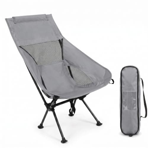 HomlyPro High Back Camping Chair with Wide Feet & Carry Bag, Pack of 1 - Ultra Lightweight & Compact Foldable Chair for Adults, Ideal for Beach, Garden, Picnic, Fishing & Travel (Grey)