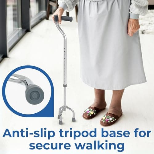Days Adjustable Tripod Walking Stick – Height Adjustable Walking Stick with Non Slip Base for Elderly and Disabled – Lightweight Chrome Mobility Aid – Small Base for Compact Support — view 3